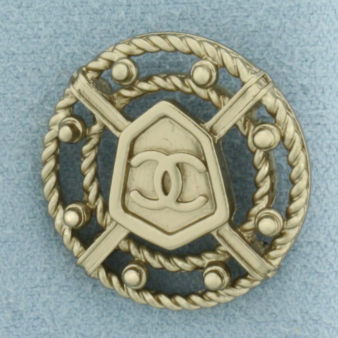 Chanel Rope CC Logo Button: 7/8 inch diameter. Silvertone. Guaranteed authentic.