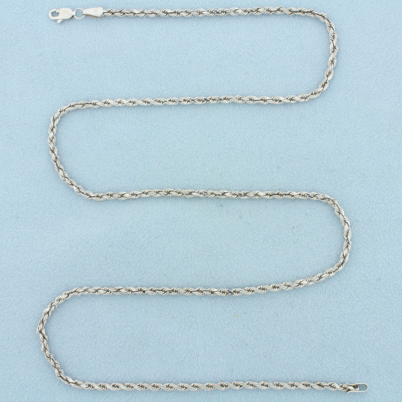 20 Inch Rope Link Chain Necklace in 14k White Gold: In 14k White Gold. 20 inches long. 2.6mm wide. Lobster clasp. 3.8g.