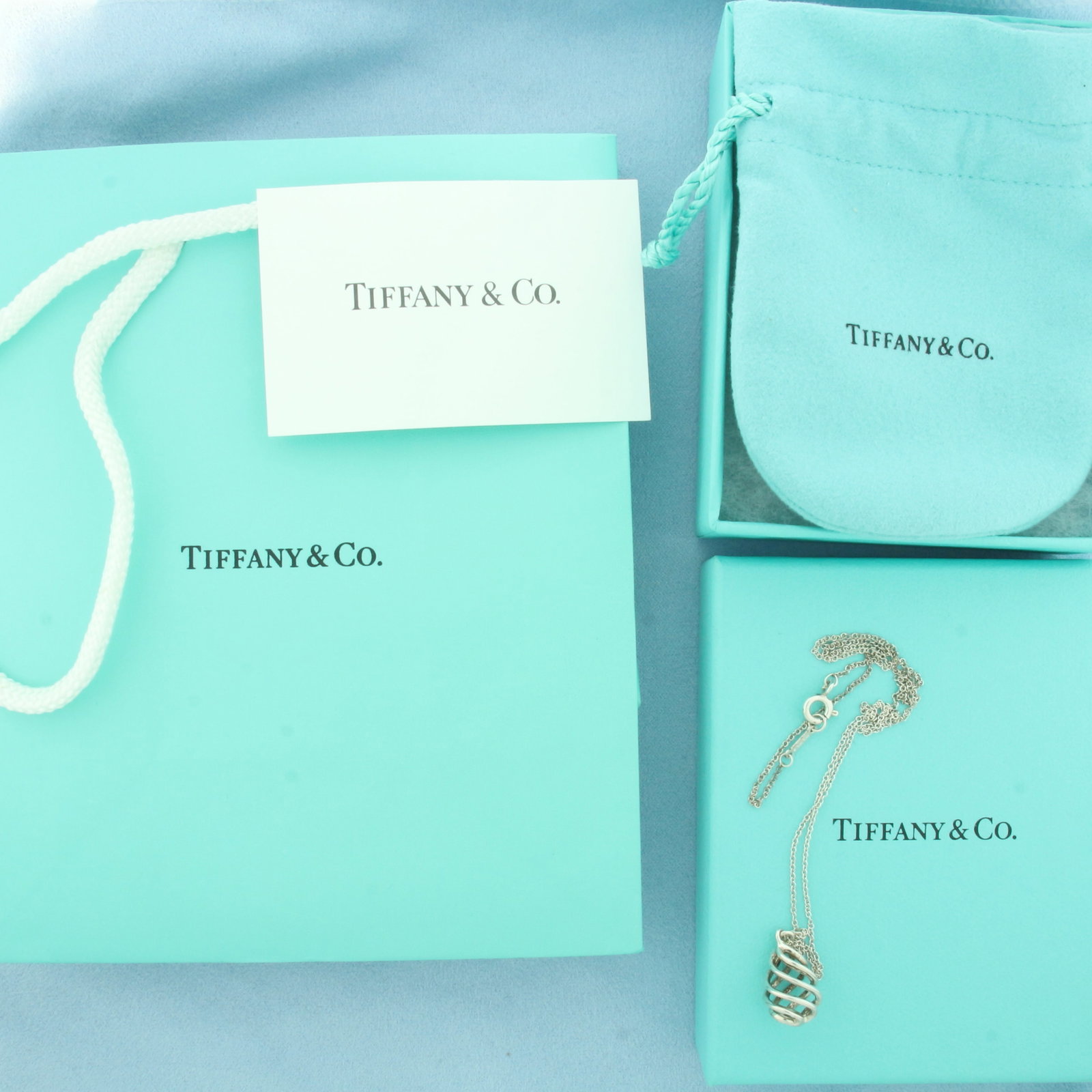 Tiffany & Co. Paloma Picasso Venezia Luce Sterling Silver Pendant on Chain in Sterling Silver: In .925 sterling silver. Guaranteed Authentic. 16" long chain with spring clasp. Includes box, pouch, care sheet, and bag.