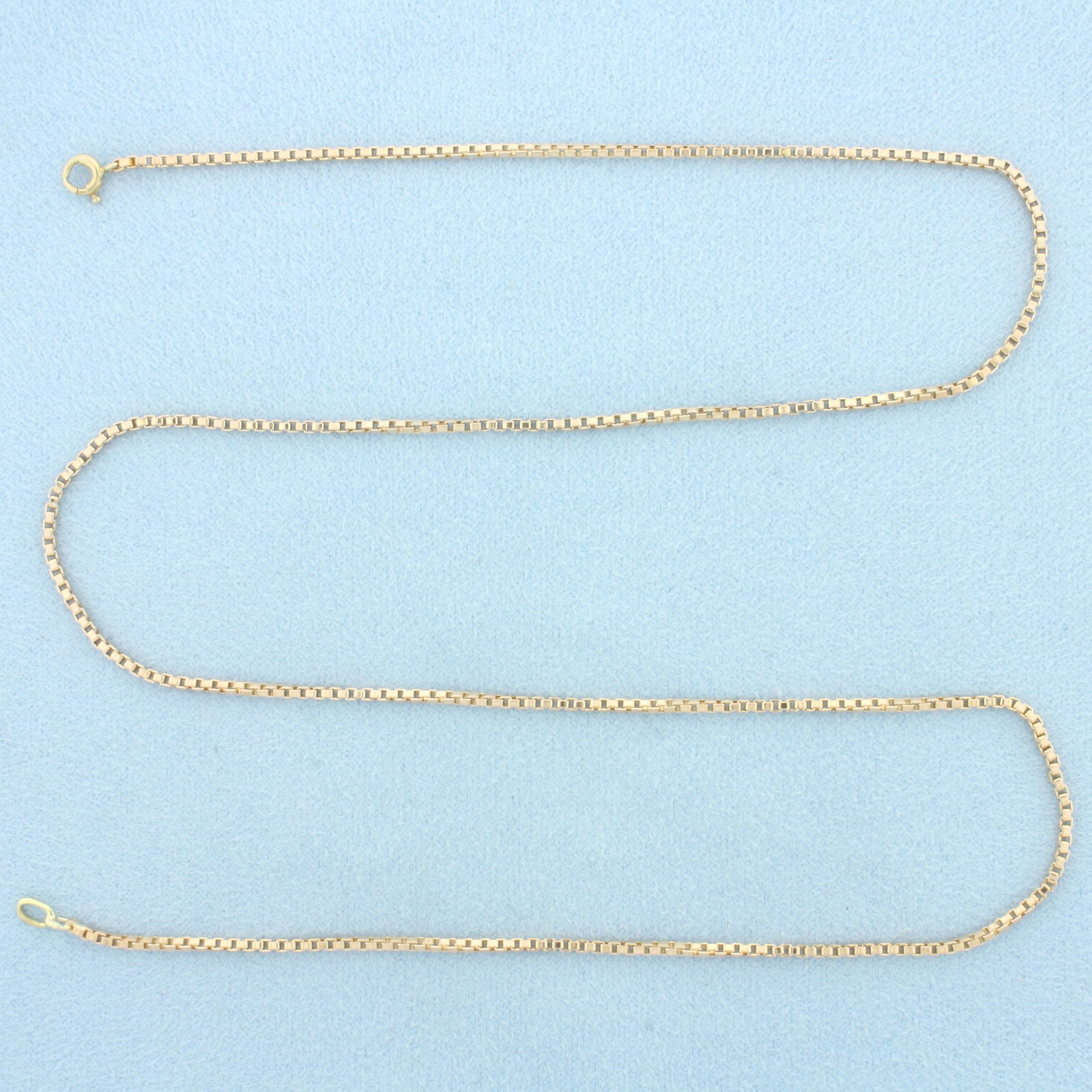 20 Inch Box Link Chain Necklace in 14k Rose Gold: In 14k Rose Gold. 20 inches long. 1.4mm wide. Spring clasp. 6.2g.