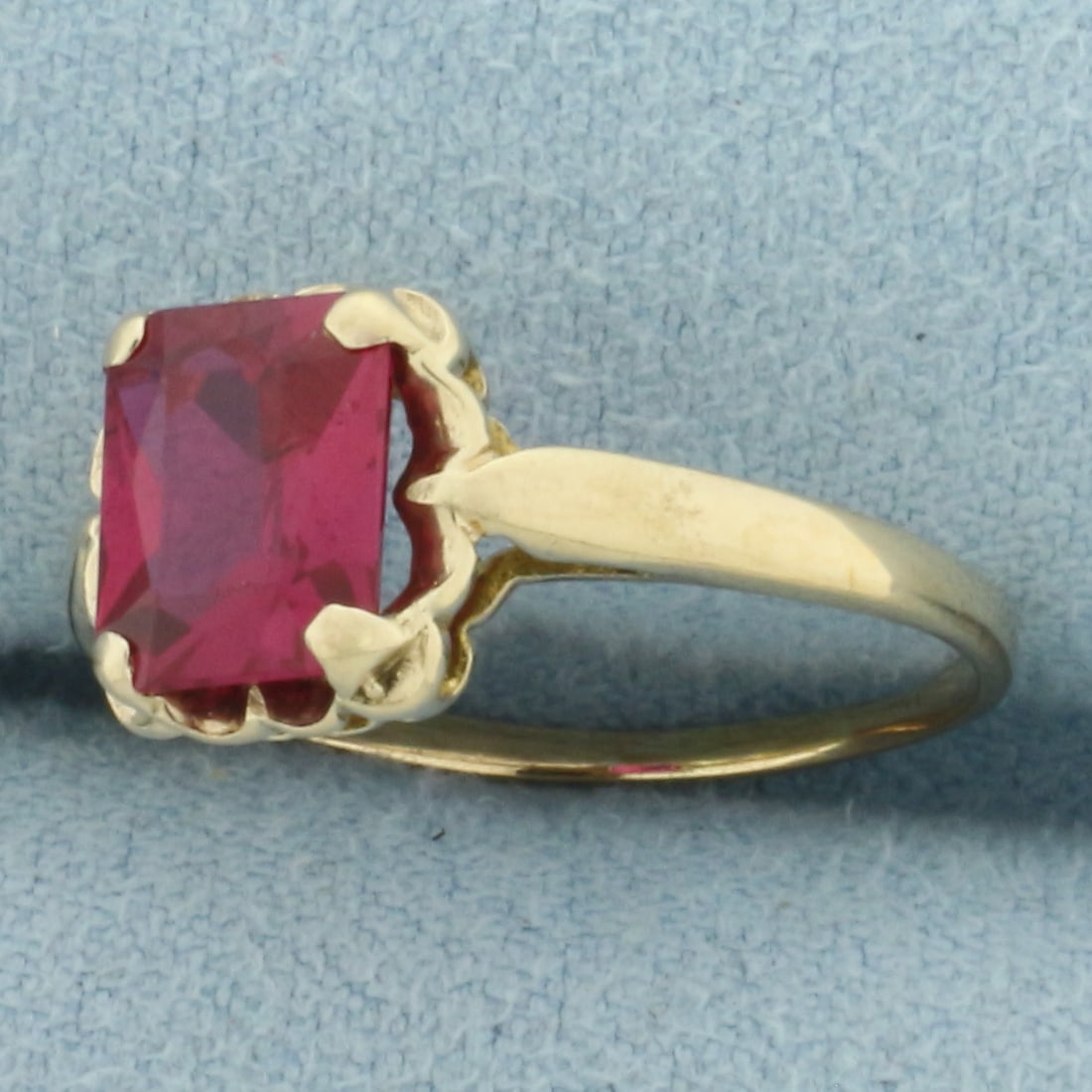 Vintage Lab Ruby Ring in 10k Yellow Gold - 2