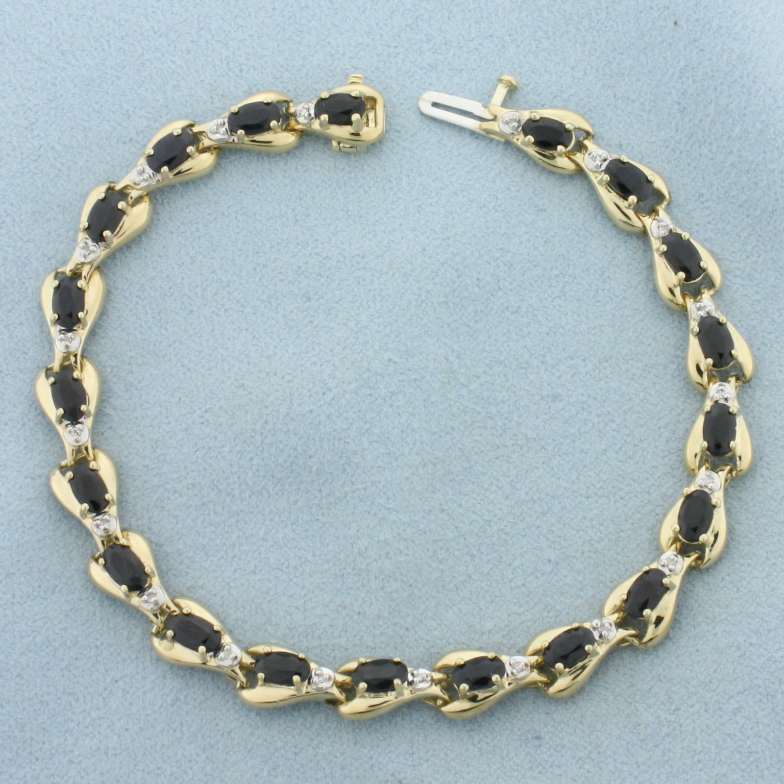 Sapphire and Diamond Tennis Bracelet in 10k Yellow Gold (1 of 2)