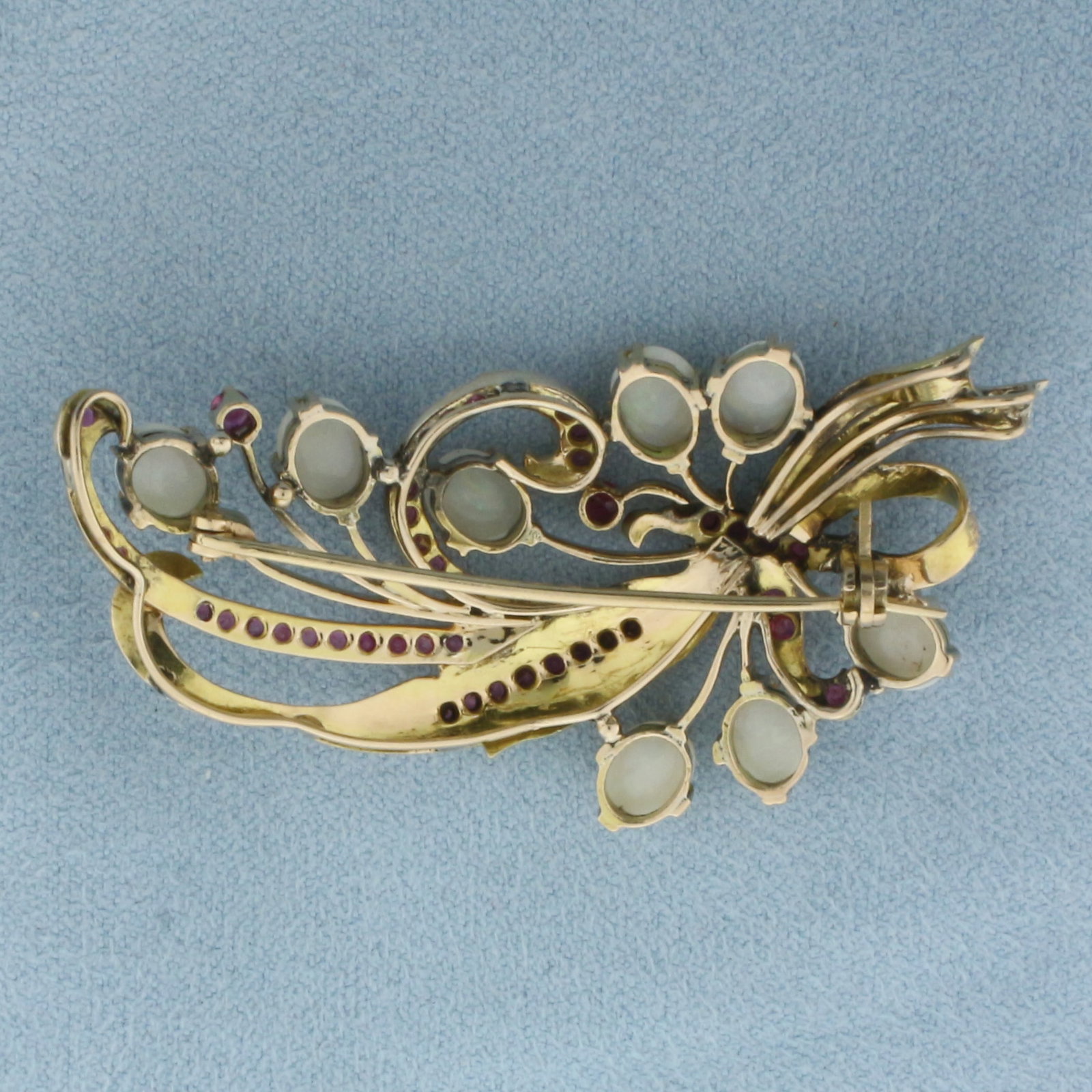 Ruby and Opal Brooch Pin in 14k Yellow Gold - 2