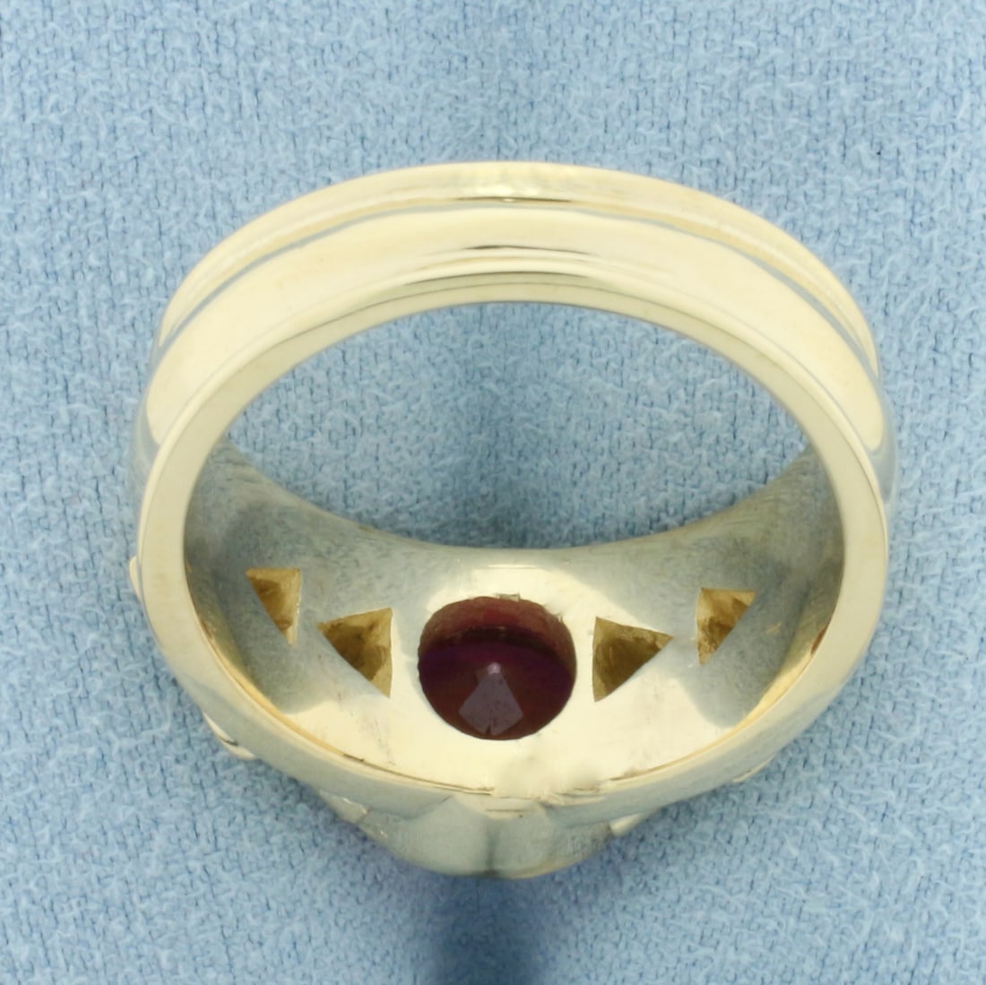 Mens Lab Ruby & Diamond Ring in 14k Yellow Gold - 4