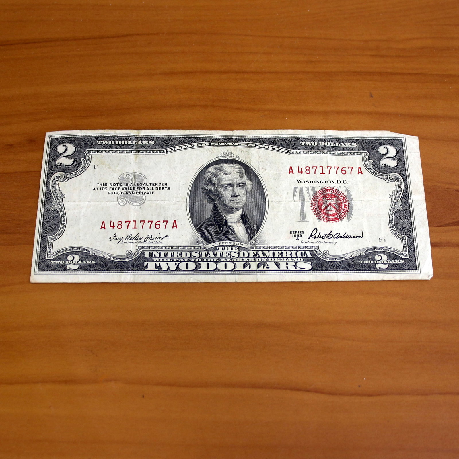 1953 or 1963 $2 Red Seal United States Note Bill Circulated Condition: One Bill FROM 1953 or 1963. Circulated condition. Actual bill may be slightly different than one in photo, similar condition.