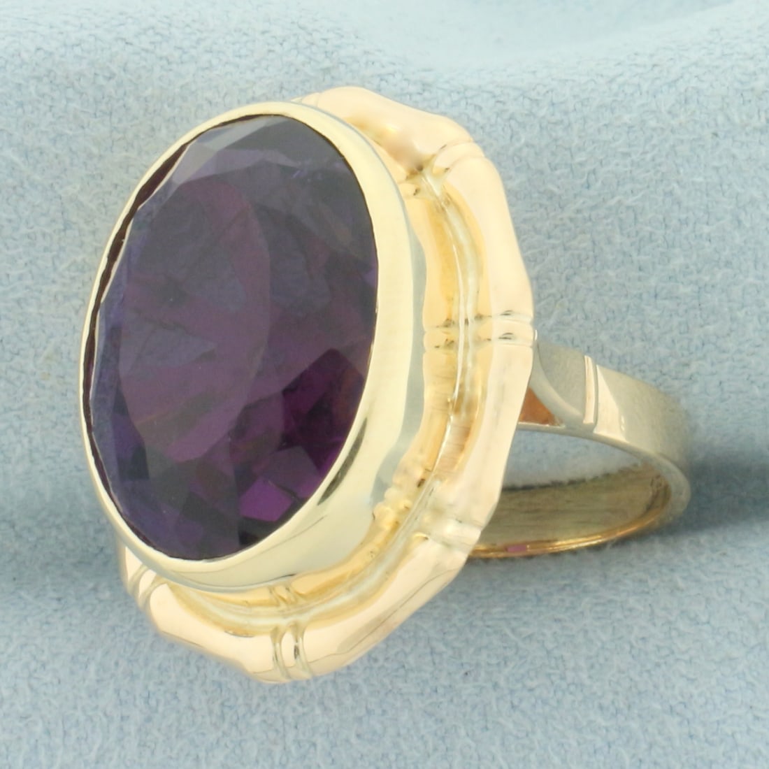 Amethyst Bamboo Design Statement Ring in 14k Yellow Gold - 2