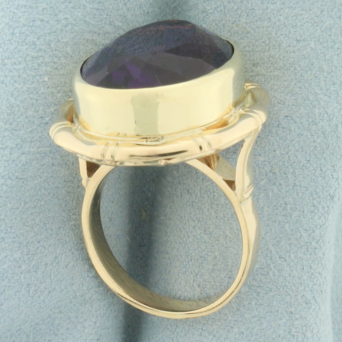 Amethyst Bamboo Design Statement Ring in 14k Yellow Gold - 3