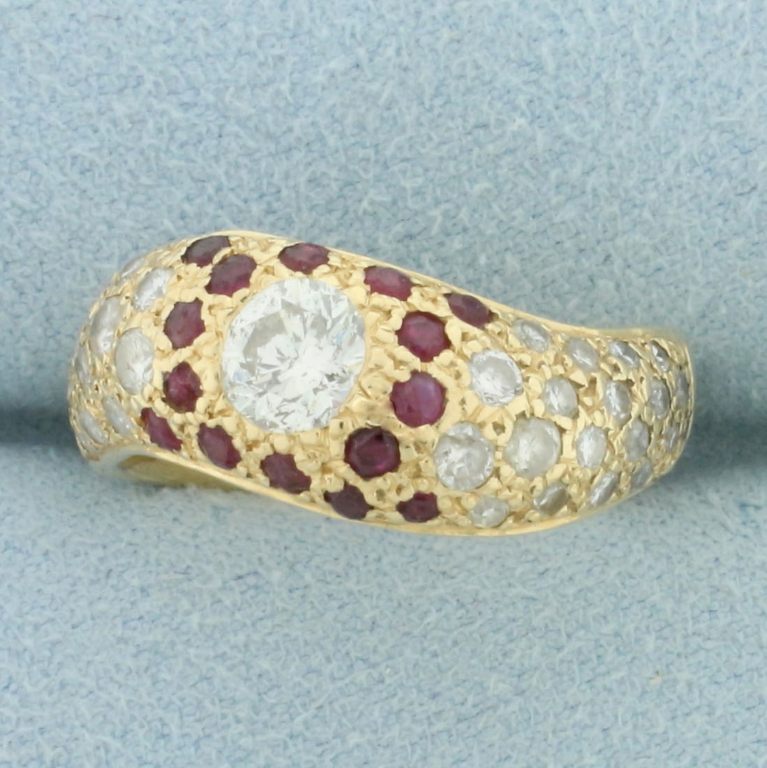 Flush Set Ruby and Diamond Ring in 14k Yellow Gold - 2
