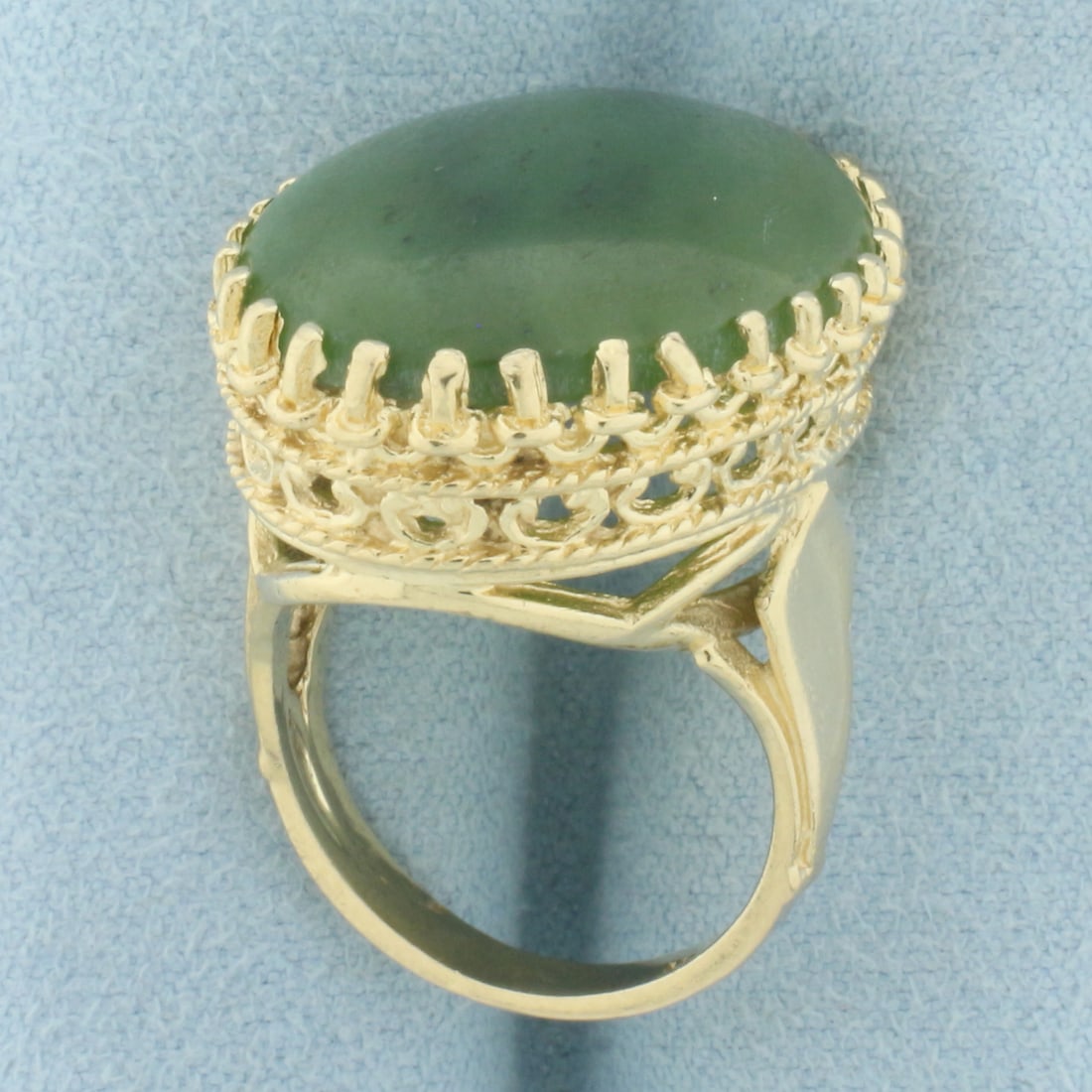 Crown Set Jade Statement Ring in 14k Yellow Gold - 3