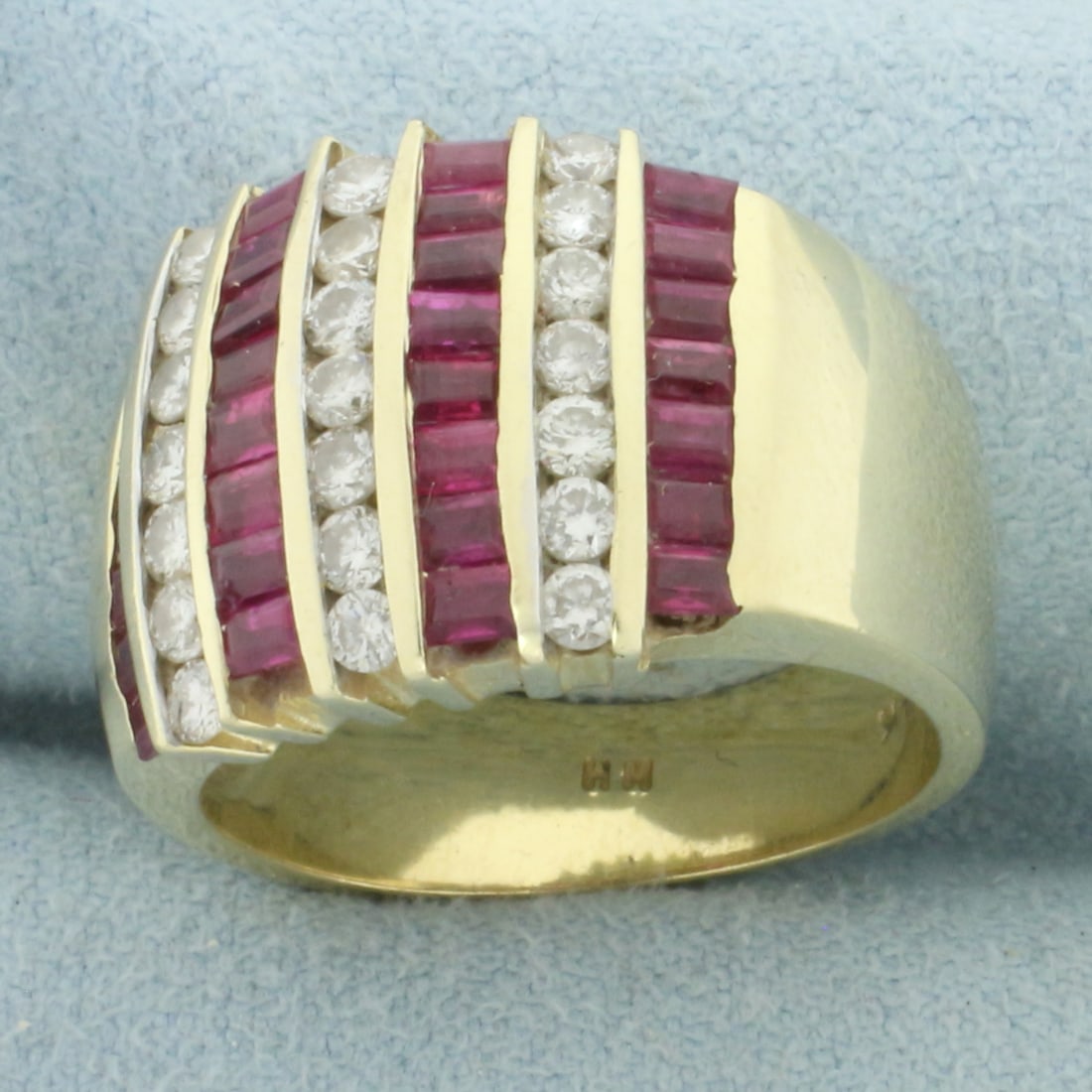 Diamond and Ruby Channel Set Statement Ring in 14k Yellow Gold - 2