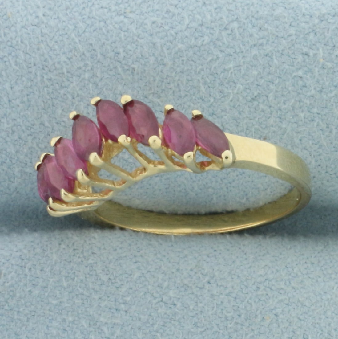 Natural Ruby Wave Design Ring In 14k Yellow Gold - 2
