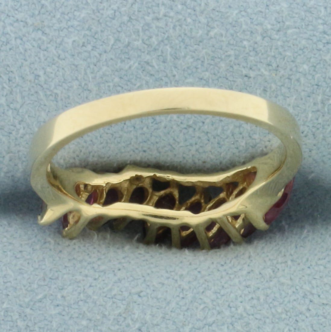Natural Ruby Wave Design Ring In 14k Yellow Gold - 4