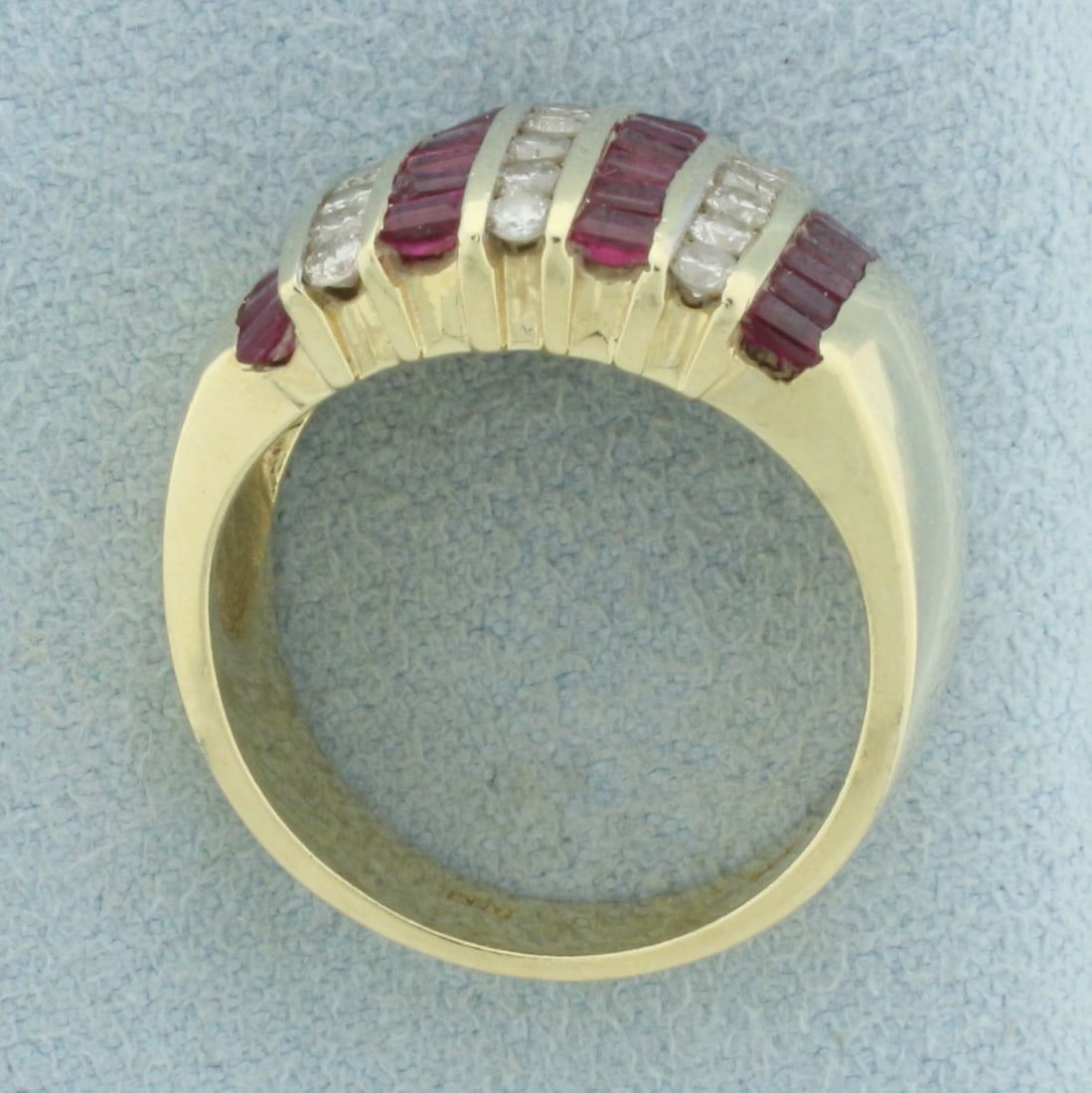 Diamond and Ruby Channel Set Statement Ring in 14k Yellow Gold - 3