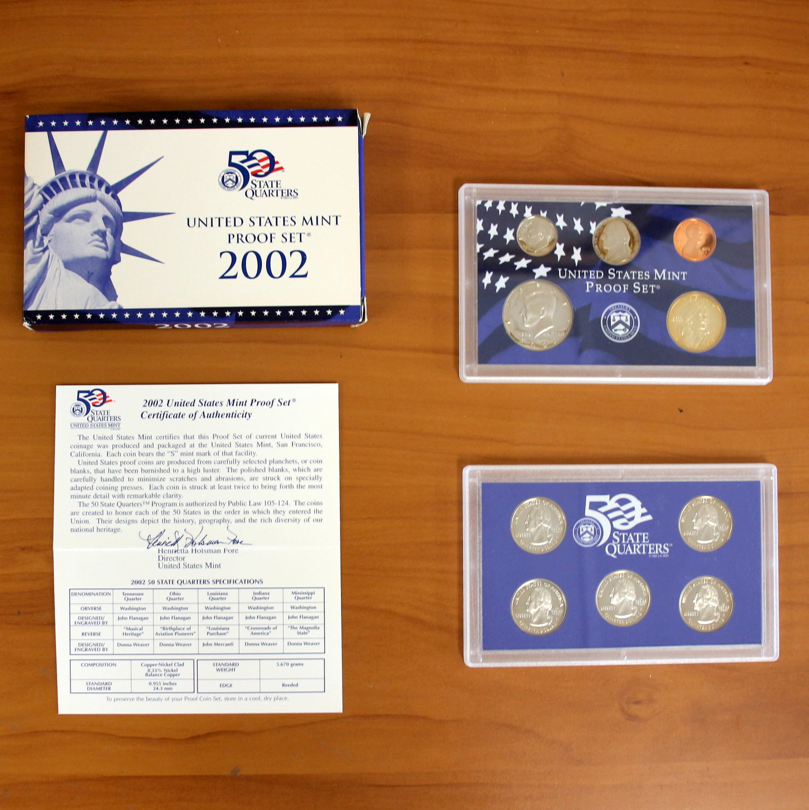 U.S. Mint Proof Coin Set OGP COA: 1 Set from 1999 to 2003. Includes ten proof coins: 5 quarters, one penny, one nickel, one dime, one quarter, one half dollar, and one dollar. Includes original box, casing, and CoA.