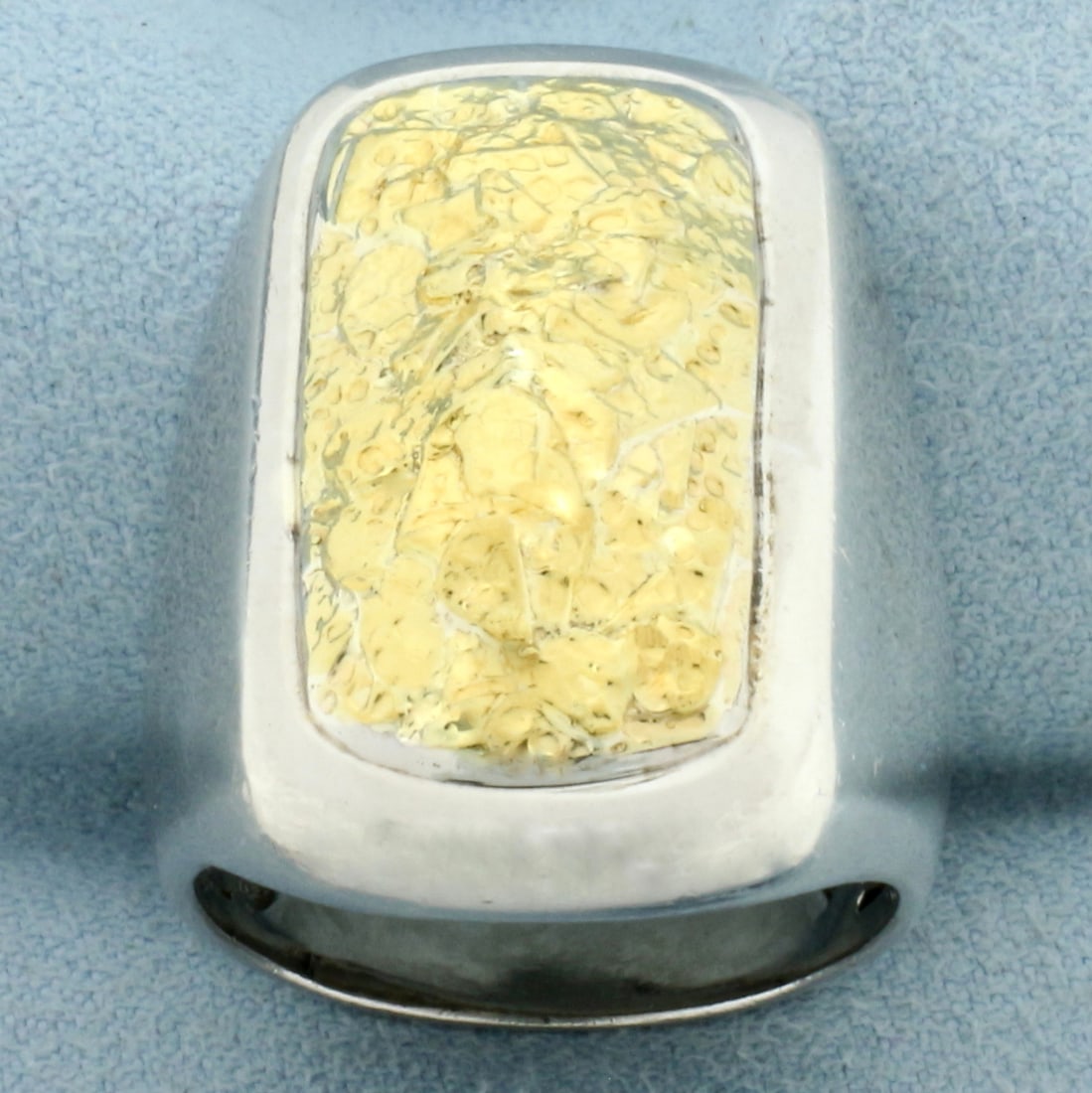 Mens John Hardy Designer Statement Ring in 24k Yellow Gold and Sterling Silver: In 24k Yellow Gold and .925 Sterling Silver. 1 1/4 inch long at center of ring. Size 11.