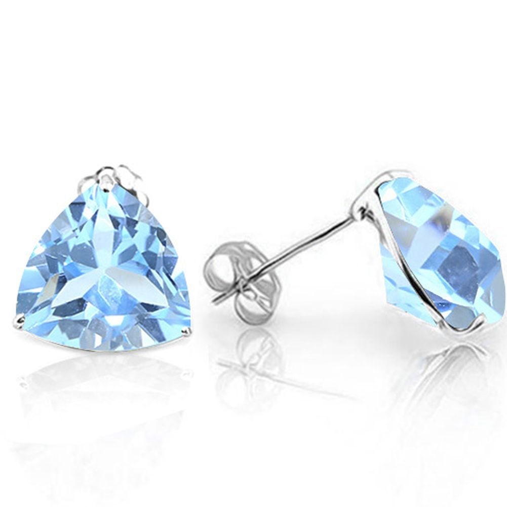 6MM Trillion Cut Sky Blue Topaz 2CTW Stud Earrings in Sterling Silver: In platinum over .925 sterling silver basket mountings with friction backs included. Contains 2 trillion cut sky blue topaz gemstones with light sky blue color and excellent clarity,approx. 2CTW, 6mm 