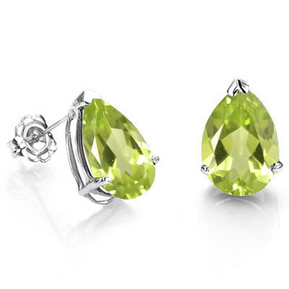 6x4MM Pear Cut Peridot .9CTW Stud Earrings in Sterling Silver: In platinum over .925 sterling silver basket mountings with friction backs included. Contains 2 pear cut peridot gemstones with excellent color and clarity, approx. .9CTW, 6x4mm each. 0.8g