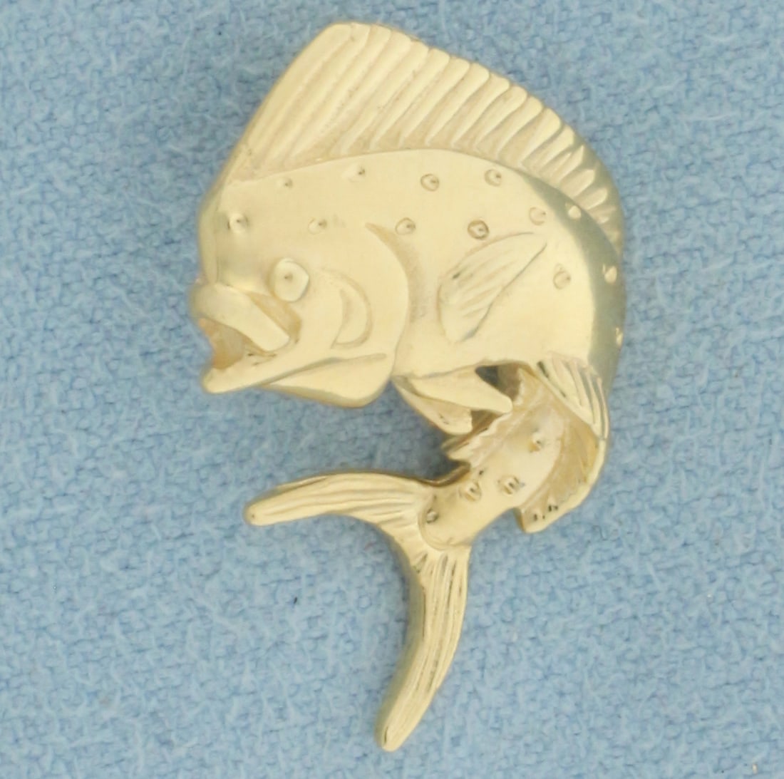 Van Mark Designer Mahi Dolphin Pendant in 14k Yellow Gold: In 14k yellow gold. 0.875 inches long by 0.625 inches wide. Van Mark designer. 3.4g.
