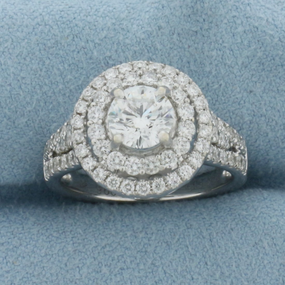 Certified Diamond Double Halo Engagement Ring in 14k White Gold (1 of 5)