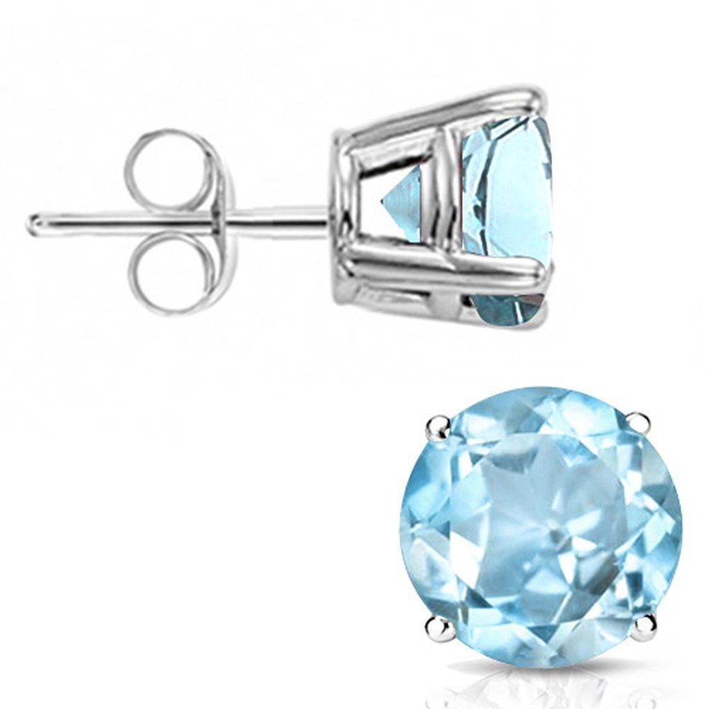 6MM Round Cut Sky Blue Topaz 2CTW Stud Earrings in Sterling Silver: In platinum over .925 sterling silver basket mountings with friction backs included. Contains 2 round cut sky blue topaz gemstones with excellent color, approx. 2CTW, 6mm each. 1.5g