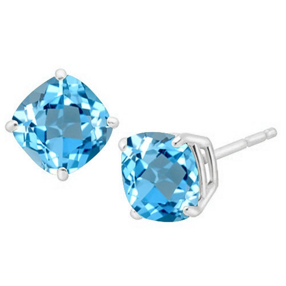 5MM Cushion Cut Sky Blue Topaz 1.35CTW Stud Earrings in Sterling Silver: In platinum over .925 sterling silver basket mountings with friction backs included. Contains 2 cushion cut sky blue topaz gemstones with excellent color and clarity, approx. 1.35CTW, 5mm each. 0.9g