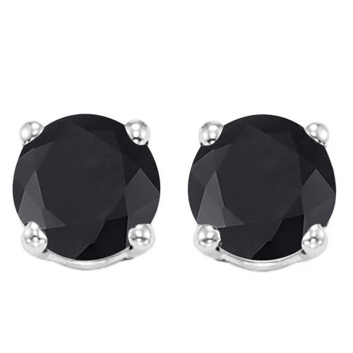 6MM Round Midnight Sapphire Earrings in Sterling Silver: In platinum over .925 sterling silver basket mountings with friction backs included. Contains 2 round cut midnight Sapphire gemstones with excellent dark color, approx. 2.5CTW, 6mm each. 1.7g