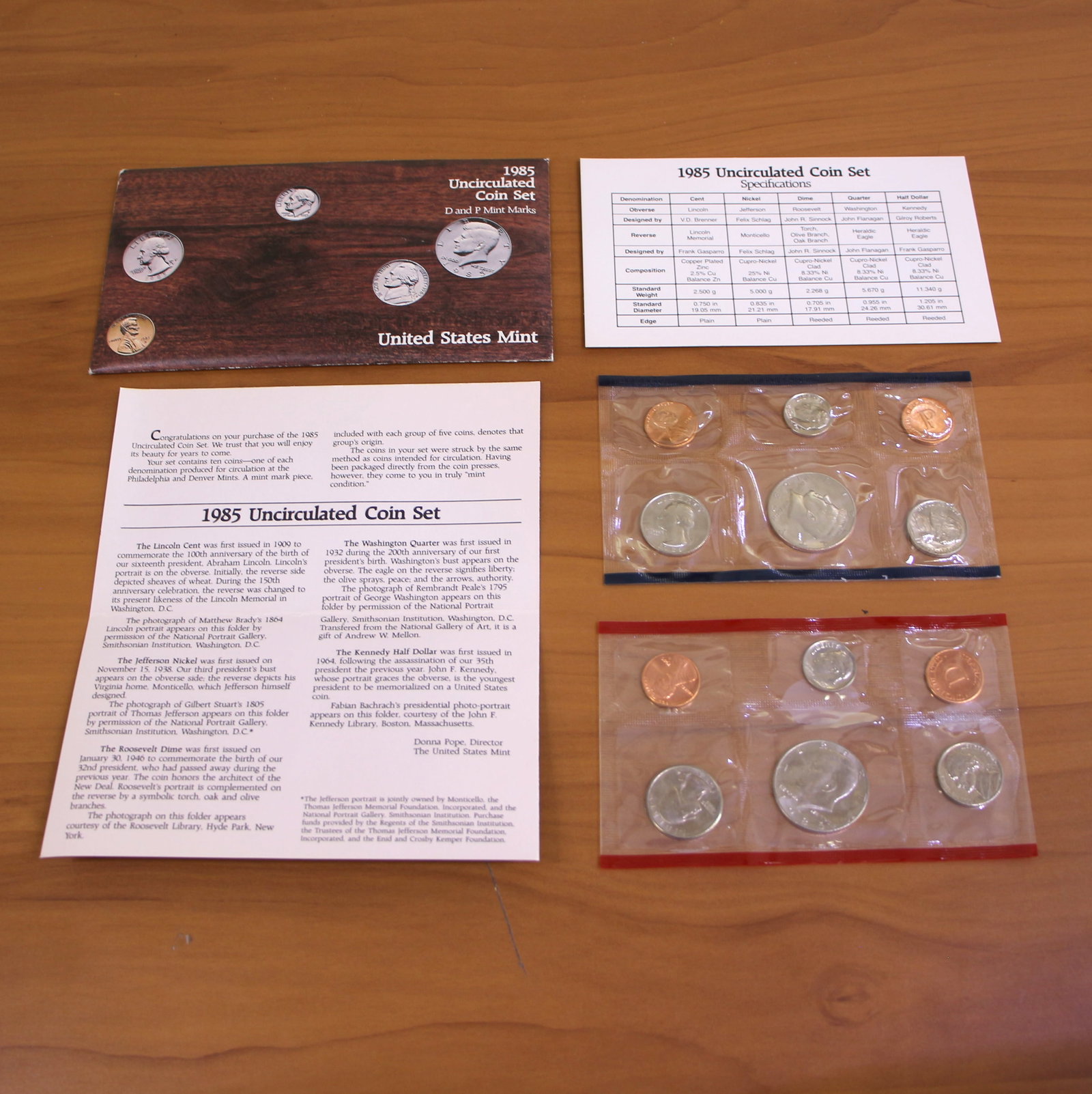 1985 US Mint Denver and Philadelphia Uncirculated Coin Set OGP (1 of 3)