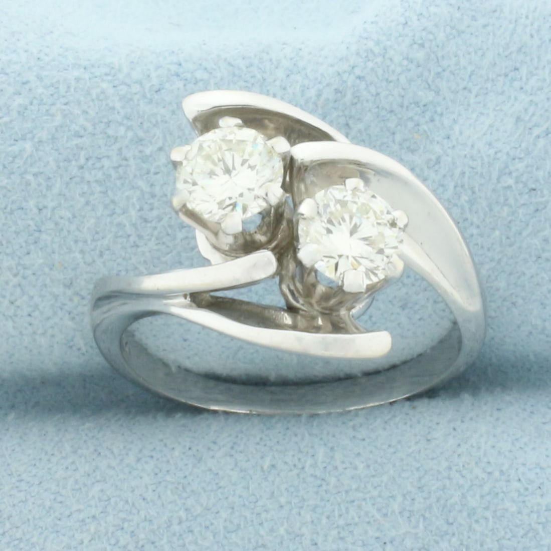 Diamond Toi et Moi Two Stone Bypass Ring in 14k White Gold: In 14k White Gold. Contains two high quality 2/3ct diamonds, 1 1/3ct TW, VS clarity/I color, eye clean, great cut for lots of sparkle. 16mm wide at widest point. Size 9. 5.4g.