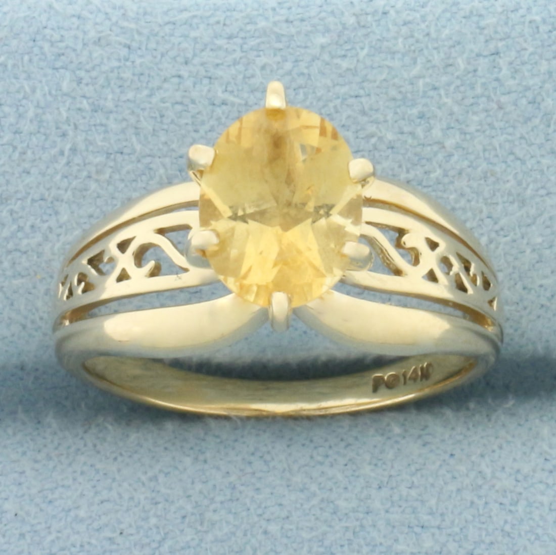 Citrine Filigree Ring in 14k Yellow Gold: In 14k Yellow Gold. Contains one high quality natural 9mm Citrine gemstone, approximately 2ct, with bright color and excellent clarity. Size 8. 4.3g.