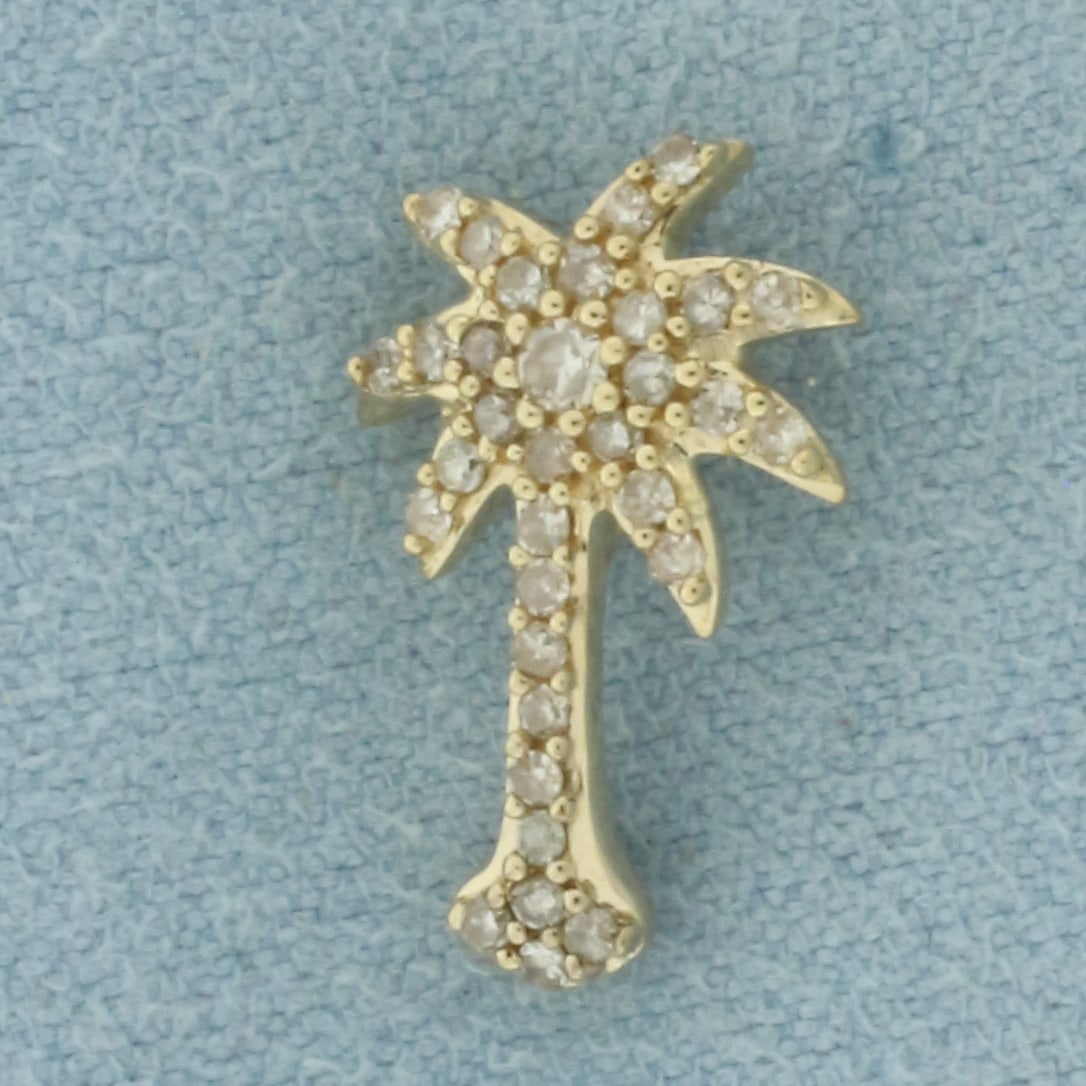 Pave Diamond Palm Tree Pendant in 14k Yellow Gold (1 of 2)