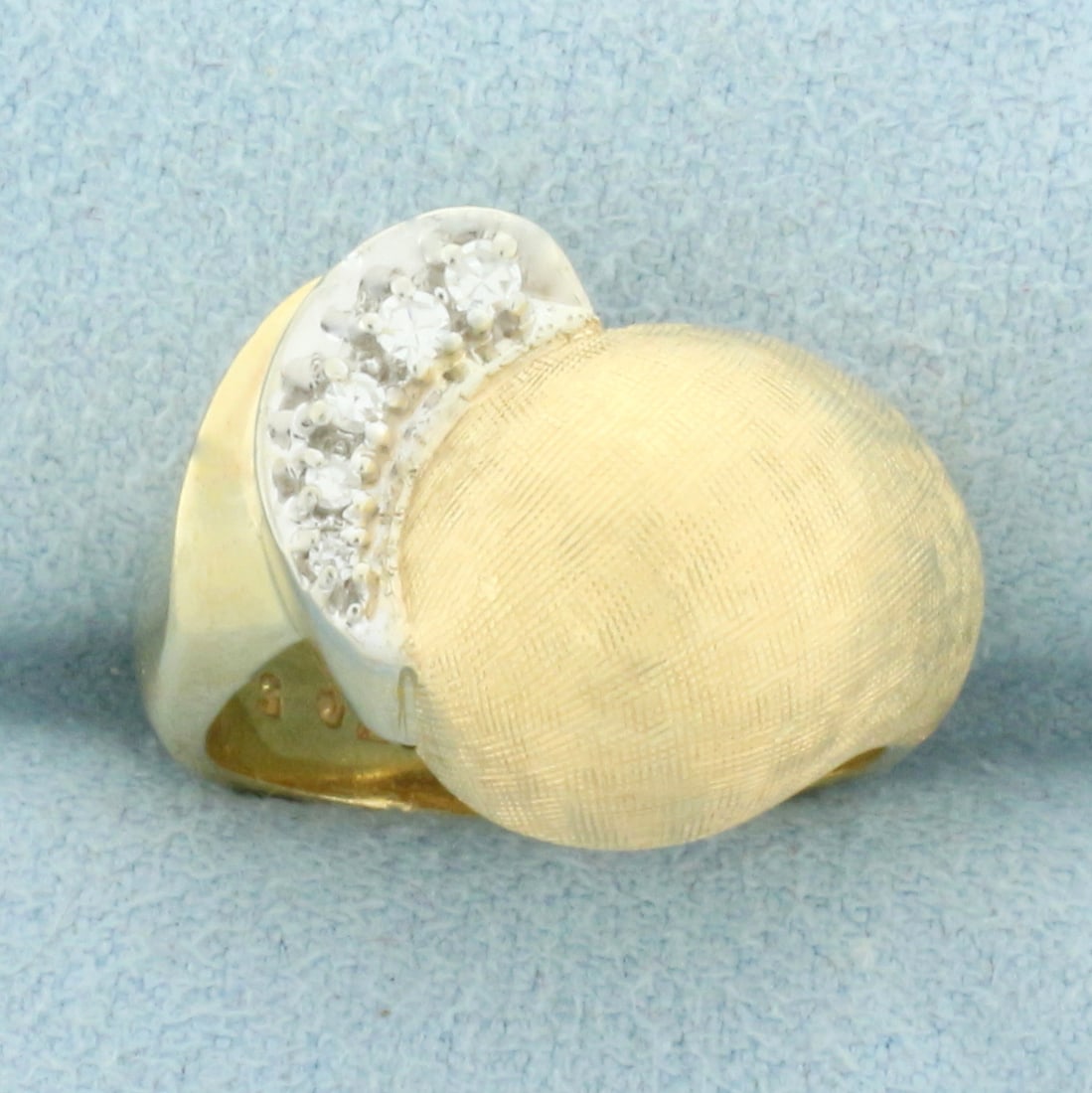 Modern Abstract Design Diamond Ring in 14k Yellow Gold: In 14k yellow gold. Contains five high quality diamonds, .1ct TW, VS clarity/G color. Size 5. 7.9g.