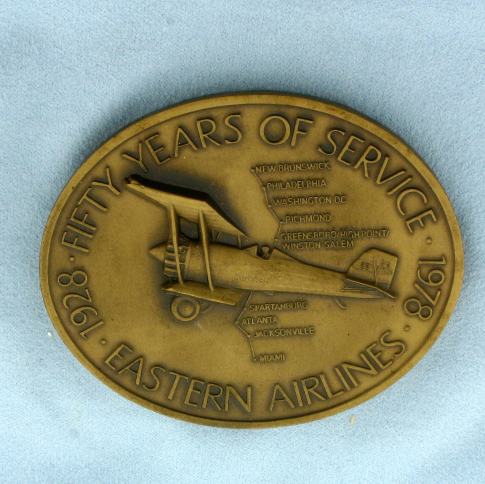 Vintage Eastern Airlines Bronze Commemorative Coin: 3 inches wide. 2 3/8 inches tall.