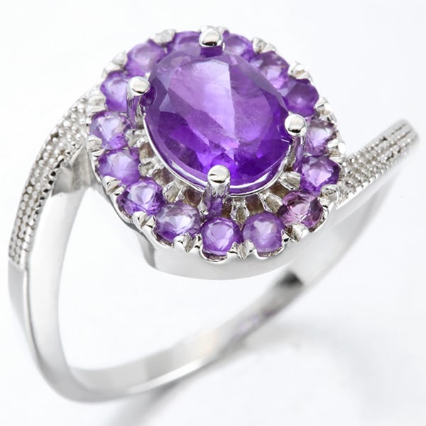 Amethyst Halo Ring in Sterling Silver - 2