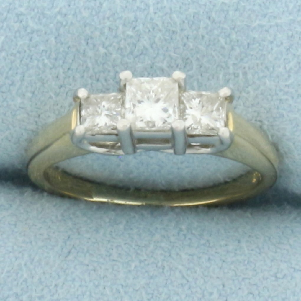Princess Diamond Three Stone Wedding or Anniversary Ring in 14k Yellow Gold (1 of 4)