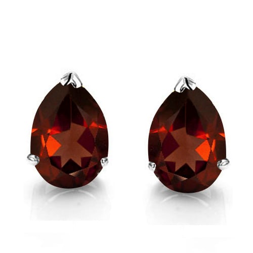 4x6 Pear Garnet Earrings in Sterling Silver: In platinum over .925 sterling silver basket mountings with friction backs included. Contains 2 pear cut Garnet gemstones with excellent color and clarity, approx. 1.3CTW, 4x6mm each. 1.0g