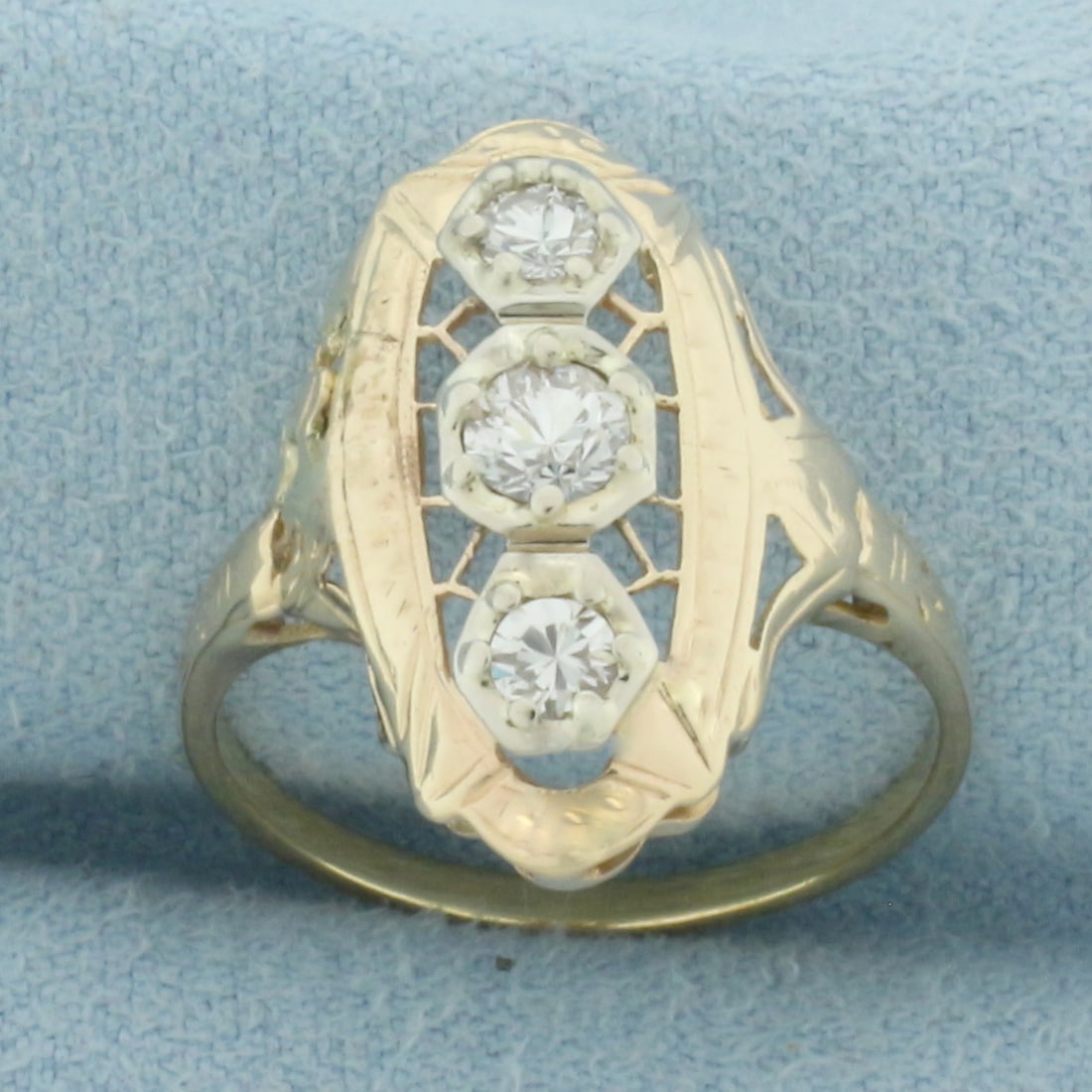 Vintage Three Diamond Filigree Ring in 14k Yellow Gold (1 of 4)
