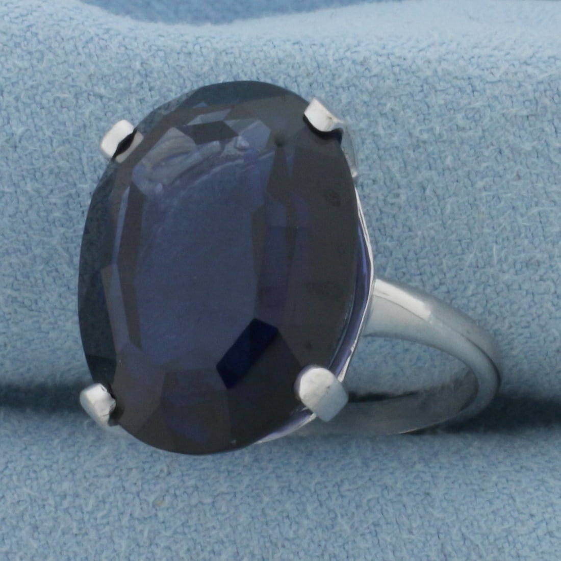 Lab Sapphire Solitaire Statement Ring in 14k White Gold - 2