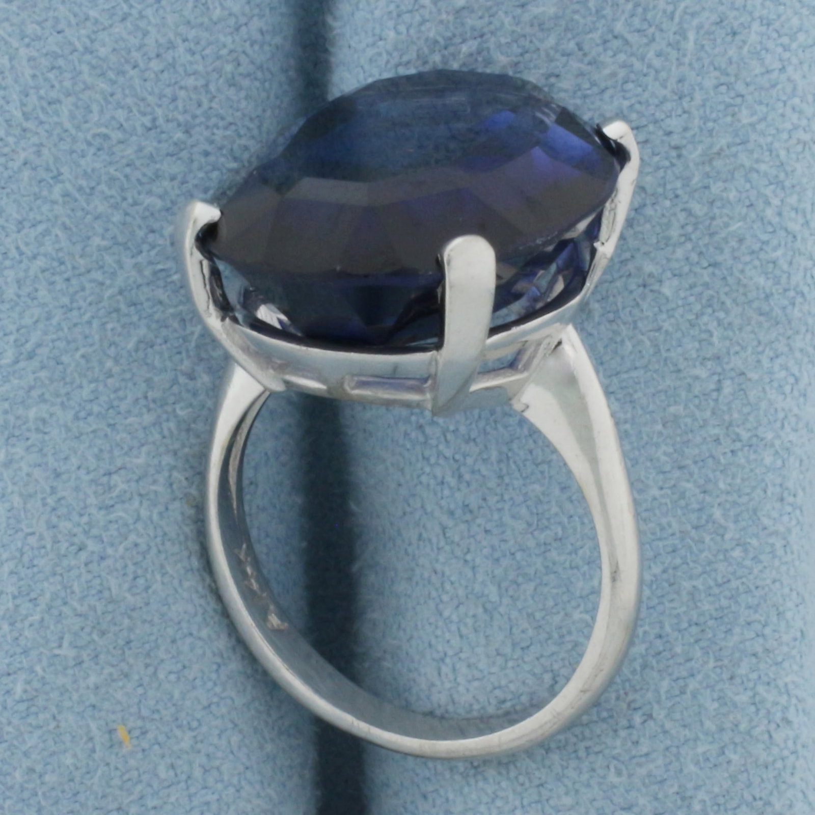 Lab Sapphire Solitaire Statement Ring in 14k White Gold - 3