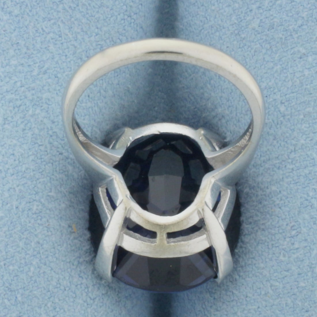 Lab Sapphire Solitaire Statement Ring in 14k White Gold - 4
