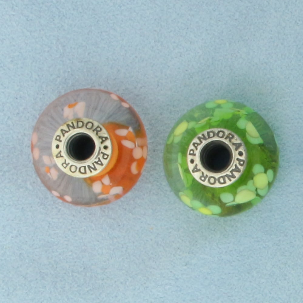 Pandora Murano Glass Flower Beads Set of 2 in Sterling Silver (1 of 2)