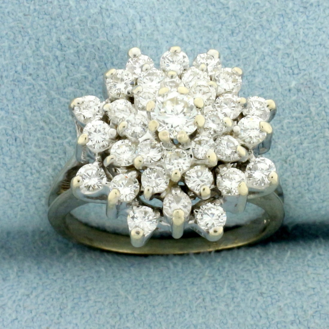 Diamond Cluster Snowflake Ring in 14k White Gold: In 14k white gold. Contains one 1/4ct and thirty two .05ct high quality diamonds, VS clarity/G color. Size 6.