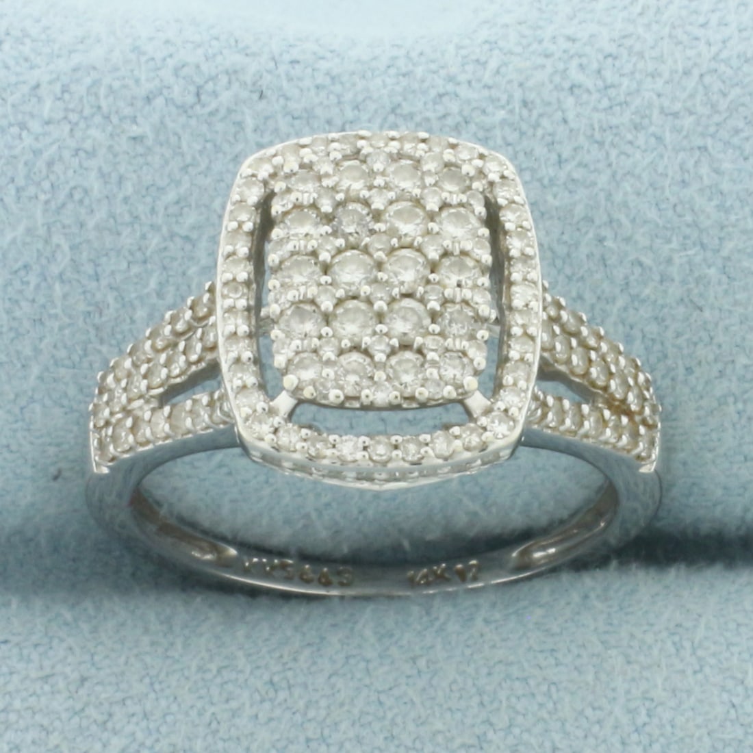 Halo Design Pave Set Diamond Ring in 14k White Gold.: In 14k White Gold. Contains 166 high quality diamonds, 1.5ct TW, I color/I clarity. Size 7.75. 4.9g.