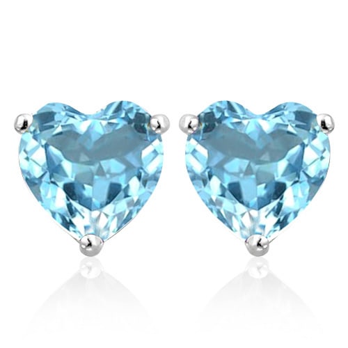 8MM Heart Sky Blue Topaz Earrings in Sterling Silver: In platinum over .925 sterling silver basket mountings with friction backs included. Contains 2 heart cut Sky Blue Topaz gemstones with excellent color and clarity, approx. 4.1CTW, 8mm each. 2.1g