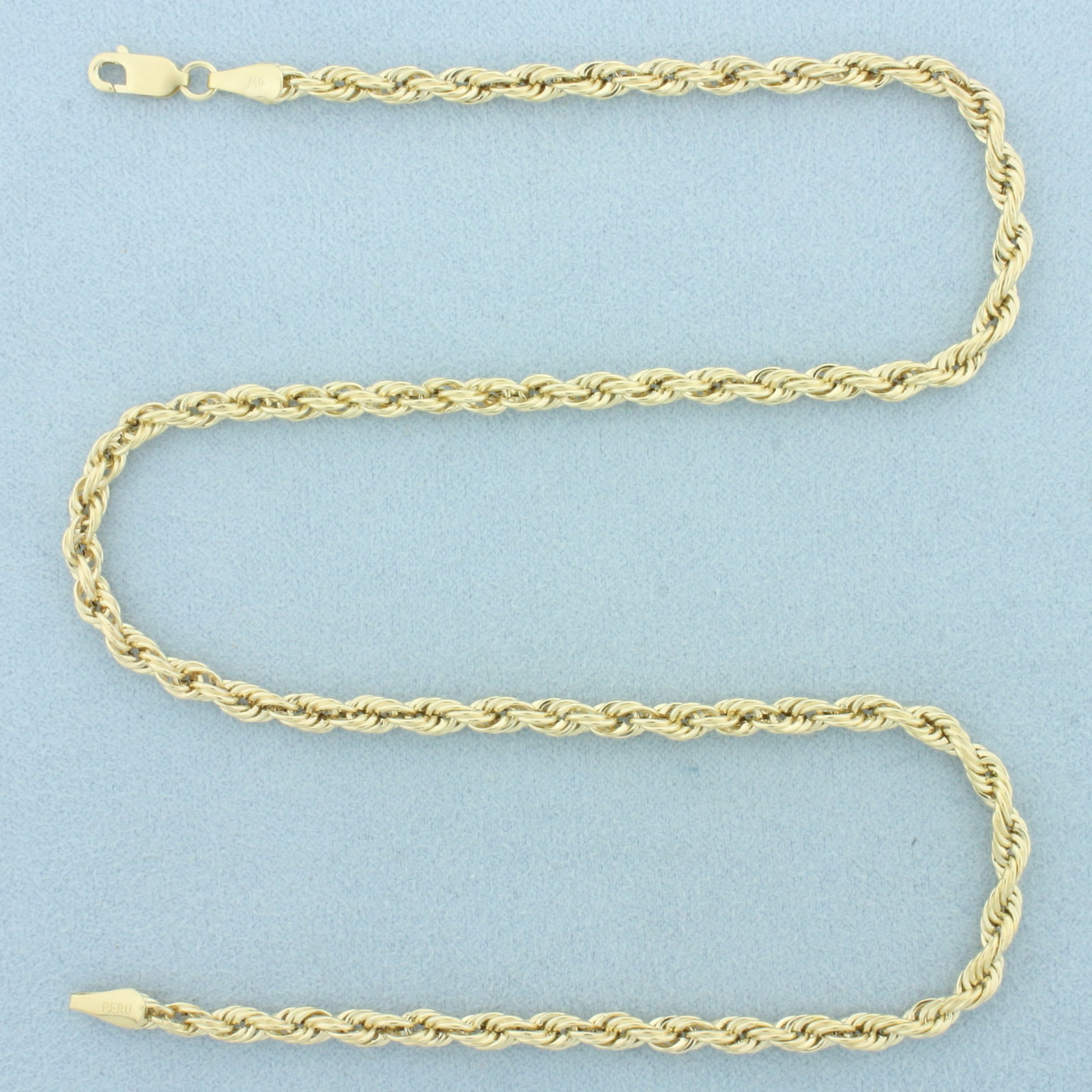16 Inch Rope Link Chain Necklace in 14k Yellow Gold: In 14k Yellow Gold. 16 inches long. 3.6mm wide. Lobster clasp. 4.1g.