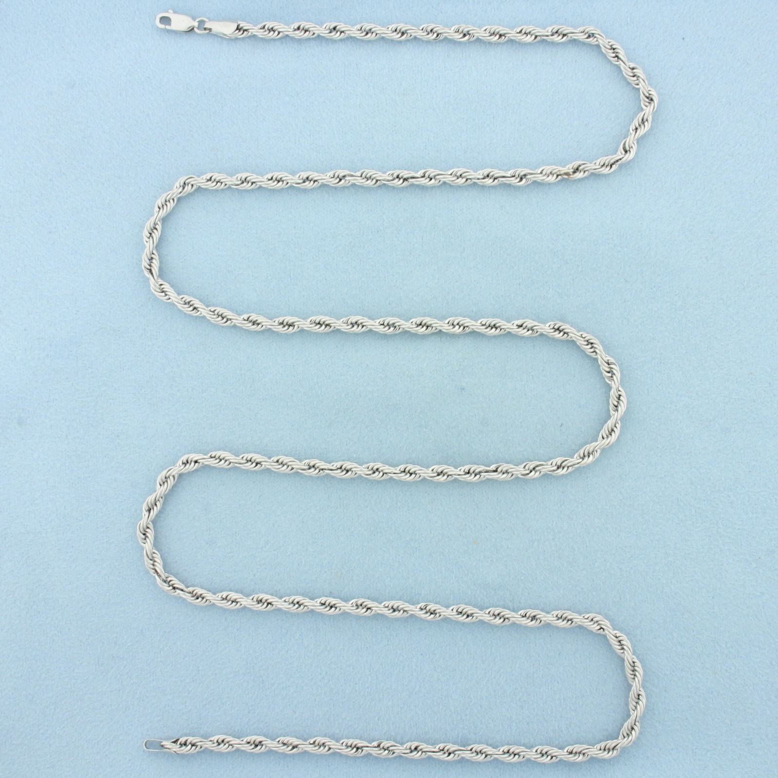 Mens 24 Inch Rope Link Chain Necklace in 14k White Gold: In 14k White Gold. 24 inches long. 3.7mm wide. Lobster clasp. 7.0g.