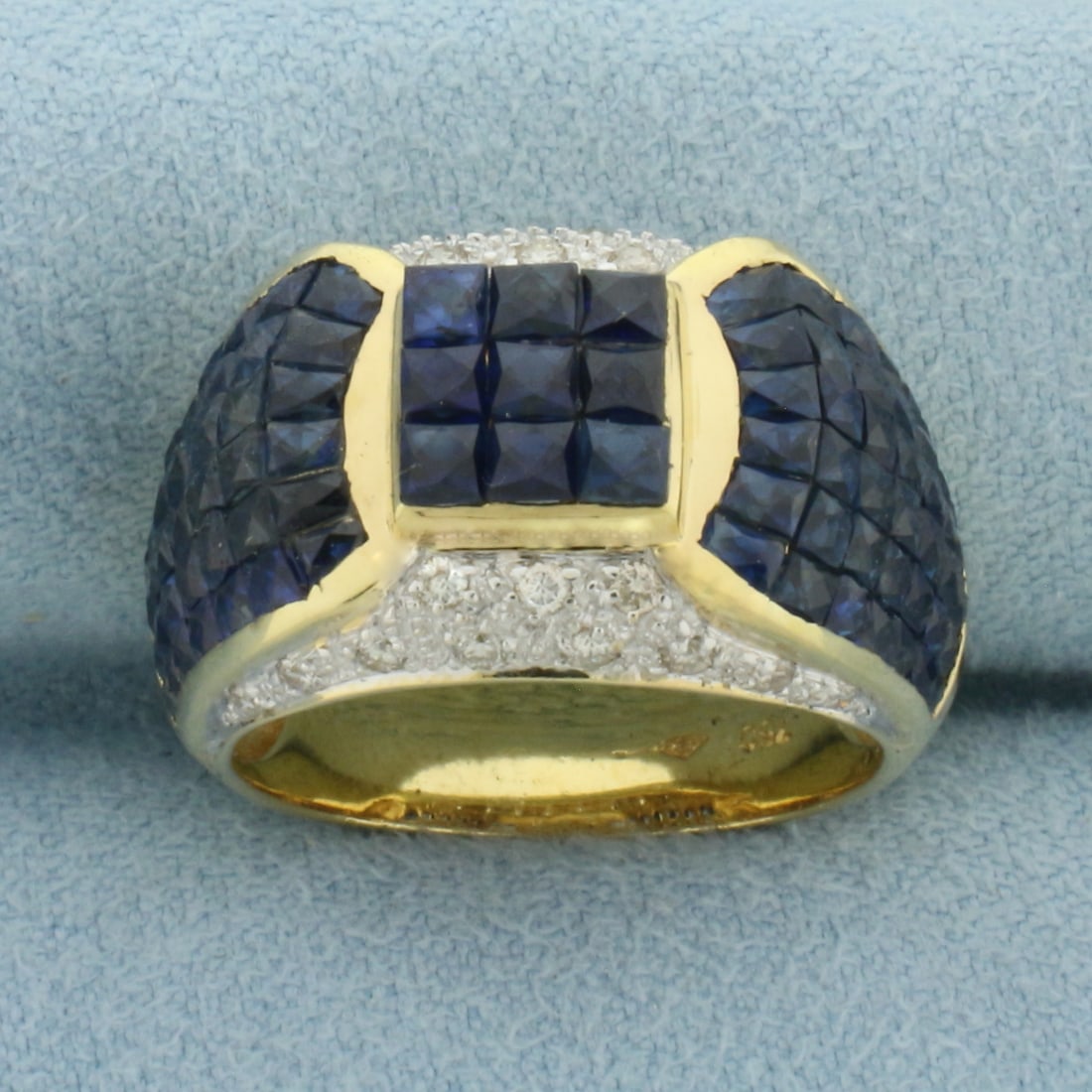 Invisible Set Sapphire and Diamond Pave Ring in 18K Yellow Gold (1 of 4)