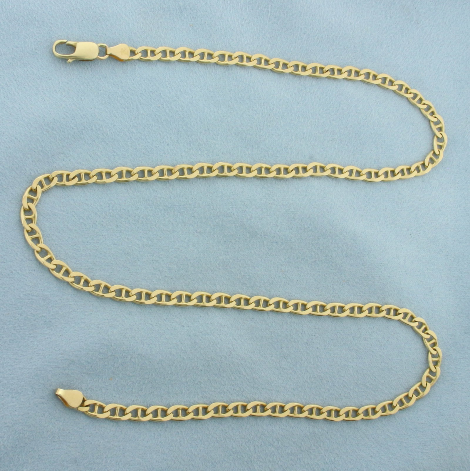 21 Inch Italian Mariner Anchor Link Chain Necklace in 14K Yellow Gold: In 14k yellow gold. Italian made. Measures 21 inches by 4.3mm wide. Lobster clasp. 20.2g