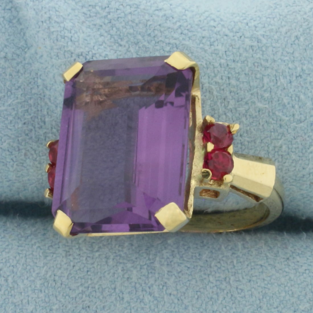 Amethyst and Ruby Statement Ring in 14k Yellow Gold - 2