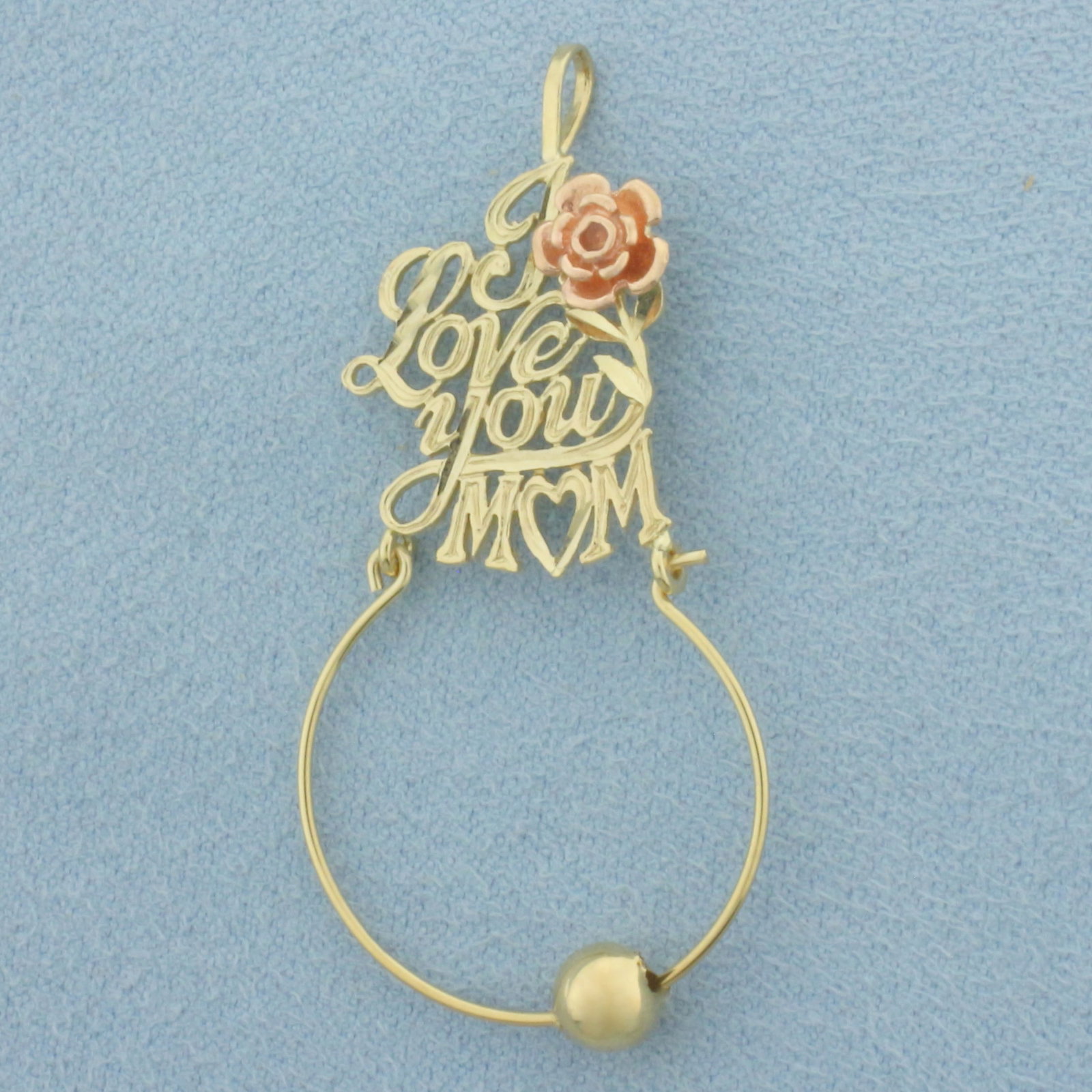 I Love You Mom Charm Holder Pendant in 10k Yellow and Rose Gold (1 of 2)