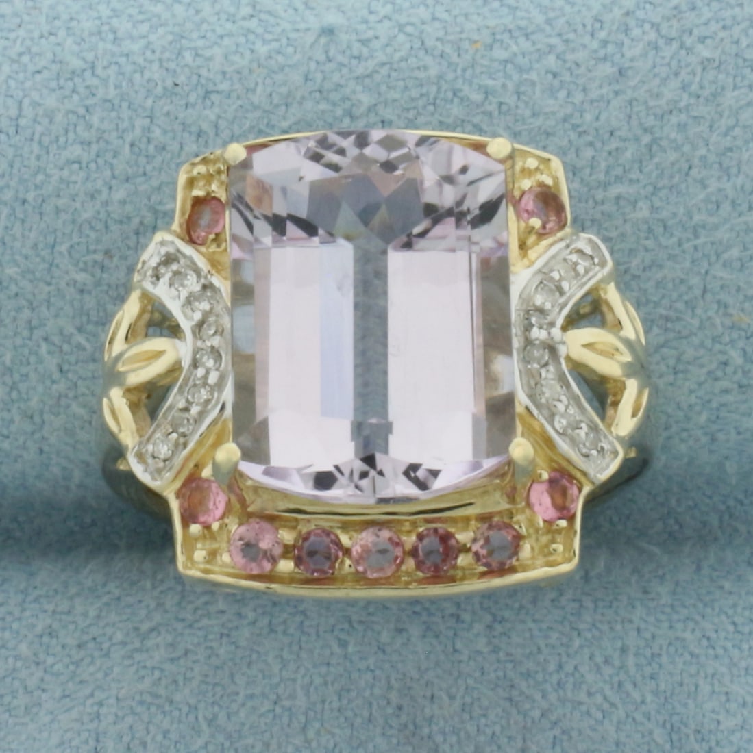 Kunzite, Pink Tourmaline, and Diamond Ring in 10k Yellow Gold (1 of 4)